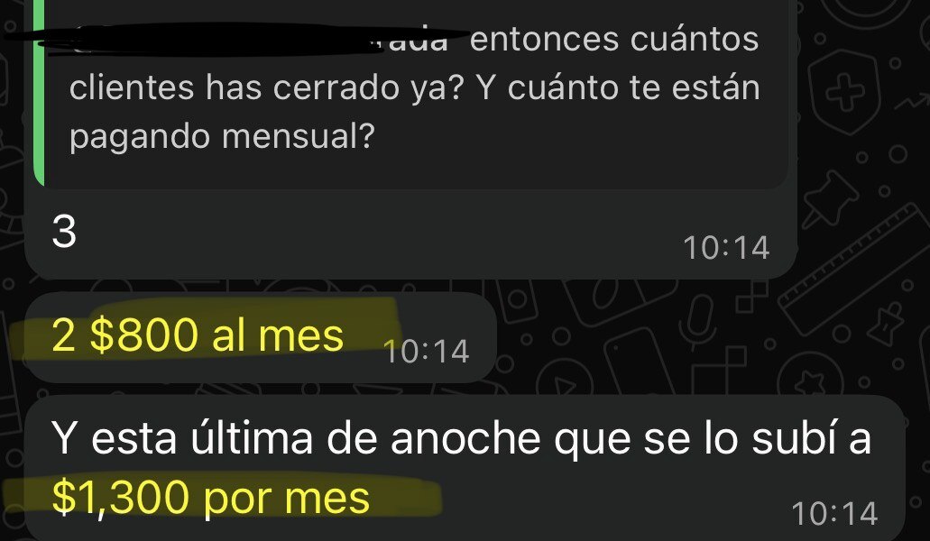 Alumna compartiendo clientes recurrentes de 800 dólares al mes